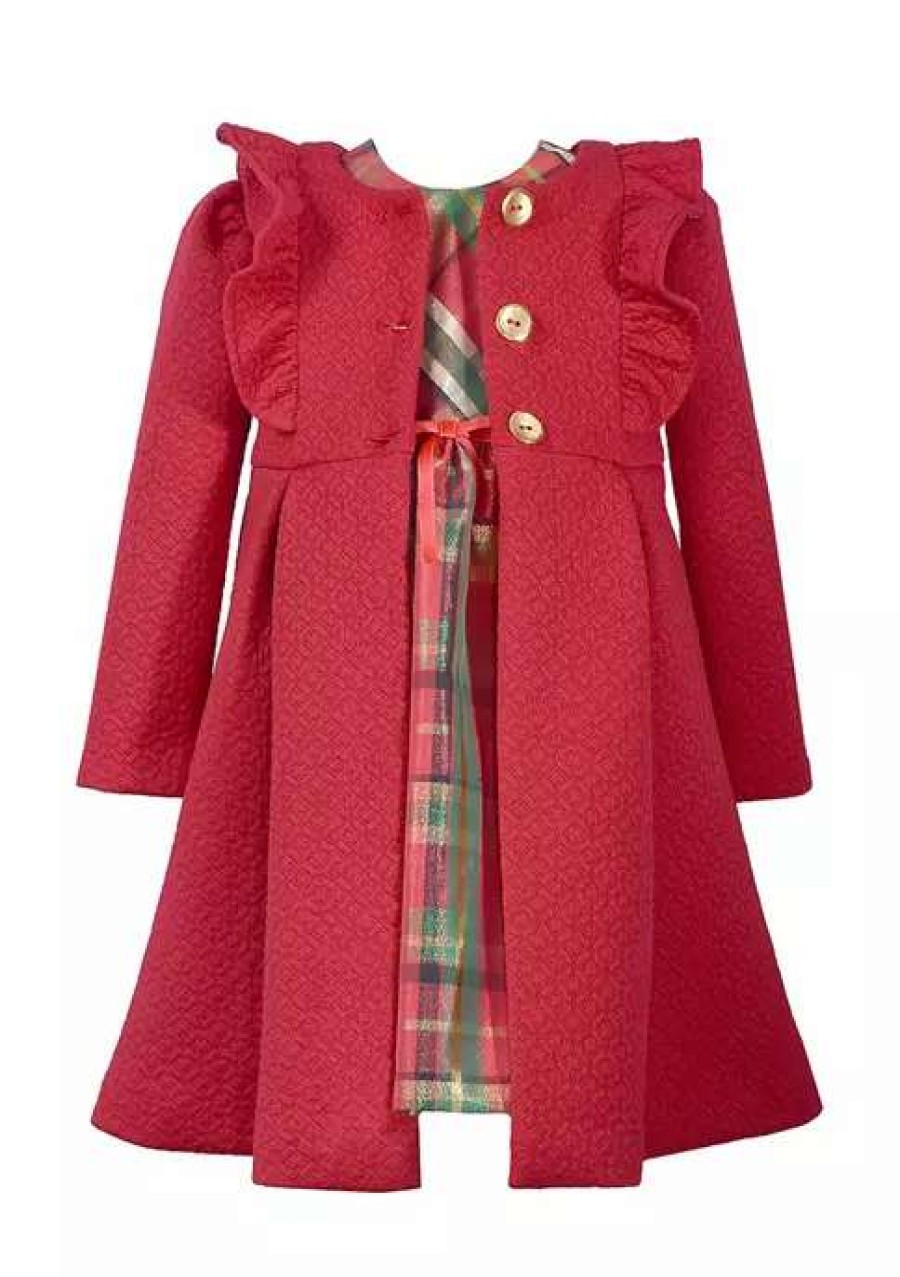 Kids * | Brand New Bonnie Jean Toddler Girls Plaid Dress With Coat Red