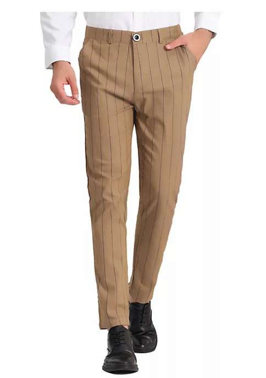 Men * | Deals Lars Amadeus Men'S Casual Striped Dress Pants Slim Fit Flat Front Contrast Color Trousers