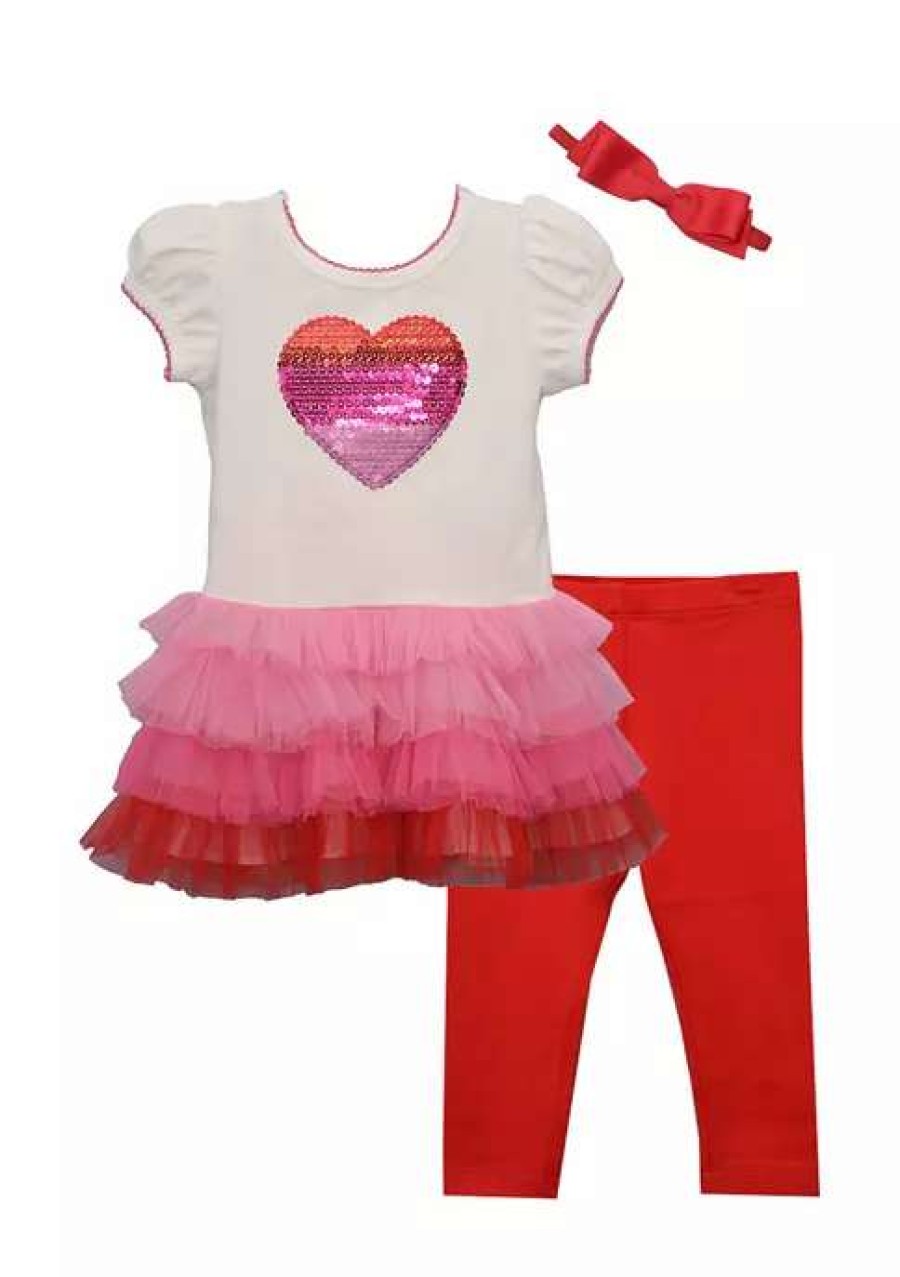 Kids * | Coupon Bonnie Jean Baby Girls Ruffle Heart Tunic, Leggings, And Headband Set Red