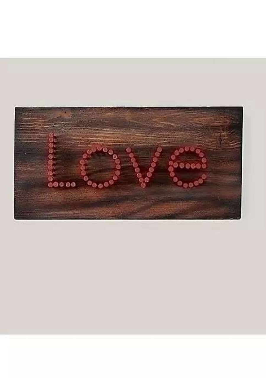 Home * | Best Deal Roman 9.5 Rustic Chic "Love" Hammered Nail Adorned Wooden Plaque Decoration Brown