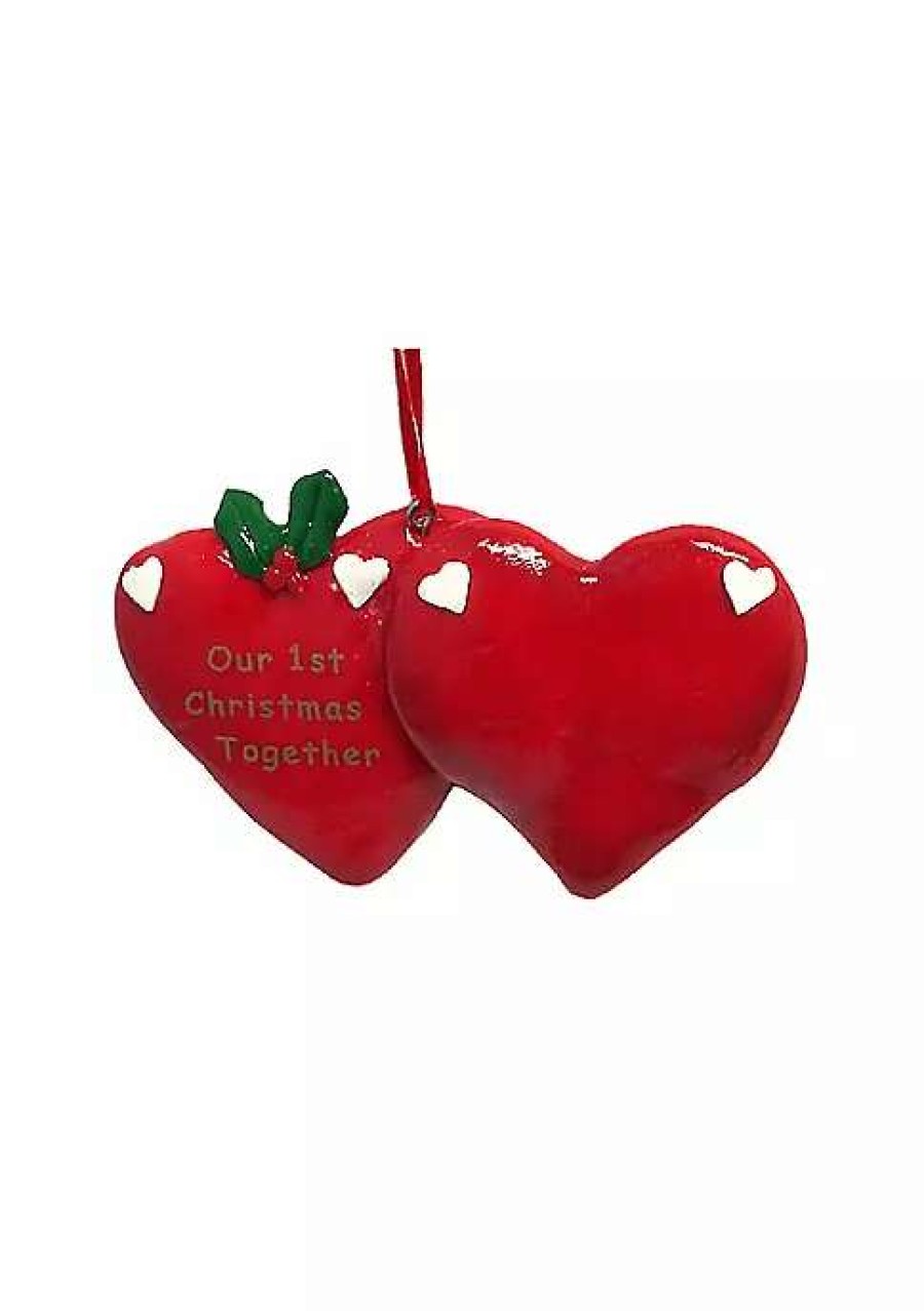 Home * | Cheapest Roman 24Ct And Green Our 1St Christmas Together Christmas Ornaments 4.25 Red