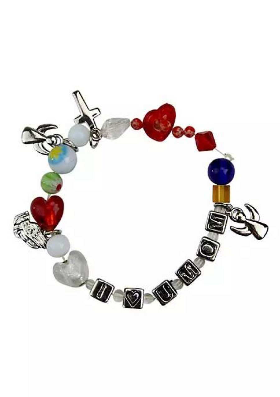 Jewelry * | Wholesale Roman 7.5 And Silver 'I Love Mom' Glass Beaded Bracelet Red