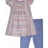 Kids * | Best Deal Bonnie Jean Toddler Girls Short Sleeve Ruffle Stripe Denim Set Multi