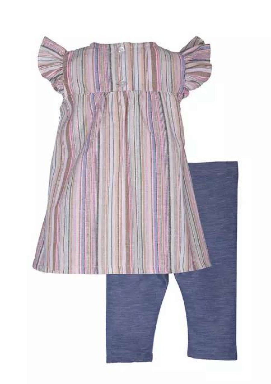 Kids * | Best Deal Bonnie Jean Toddler Girls Short Sleeve Ruffle Stripe Denim Set Multi