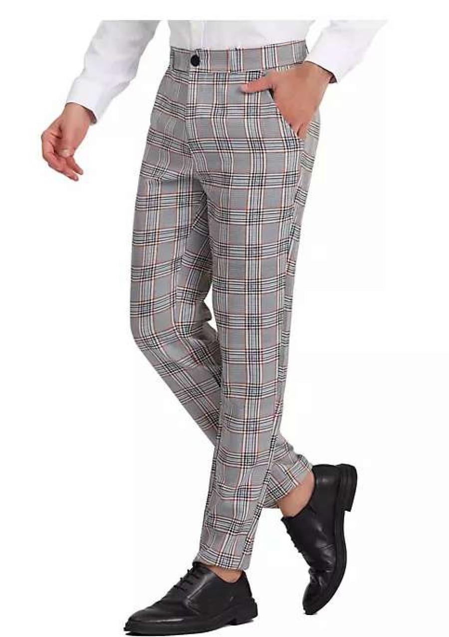 Men * | New Lars Amadeus Men'S Classic Plaid Dress Pants Flat Front Checked Office Prom Trousers