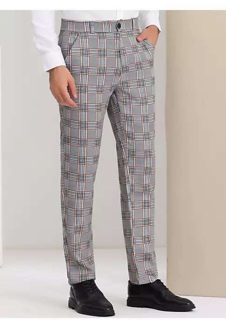 Men * | New Lars Amadeus Men'S Classic Plaid Dress Pants Flat Front Checked Office Prom Trousers