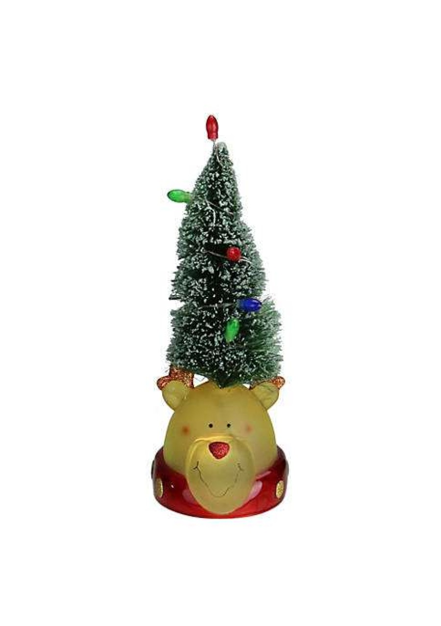 Home * | Cheapest Roman 9.5 Led Lighted Green Tree With Smiling Bear Head Figure Multi