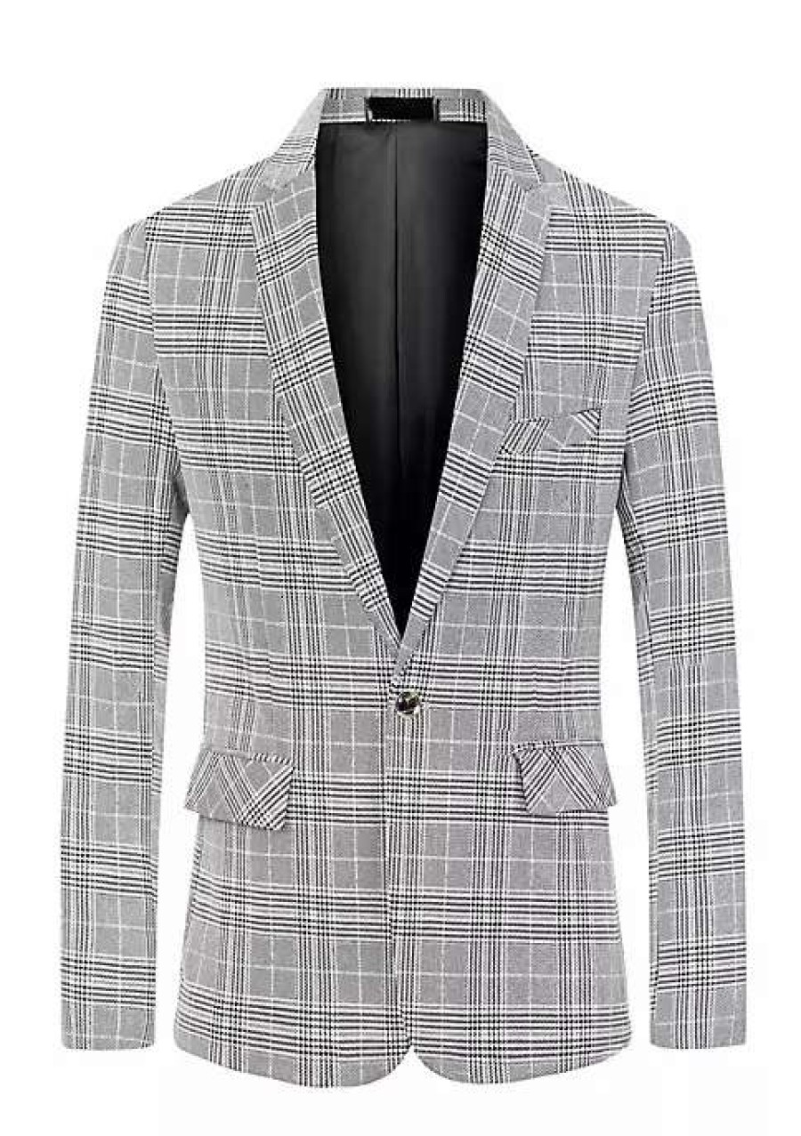 Men * | Wholesale Lars Amadeus Men'S Plaid Dress Blazer One Button Checked Suit Jacket Sports Coat