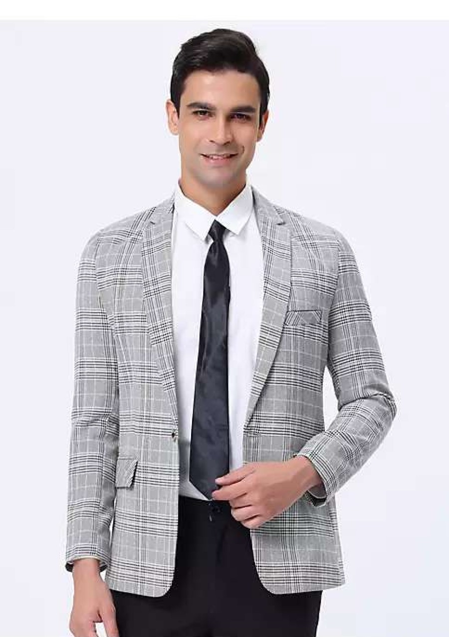 Men * | Wholesale Lars Amadeus Men'S Plaid Dress Blazer One Button Checked Suit Jacket Sports Coat