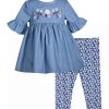 Kids * | Outlet Bonnie Jean Baby Girls 3/4 Sleeve Denim Daisy Set Chambray