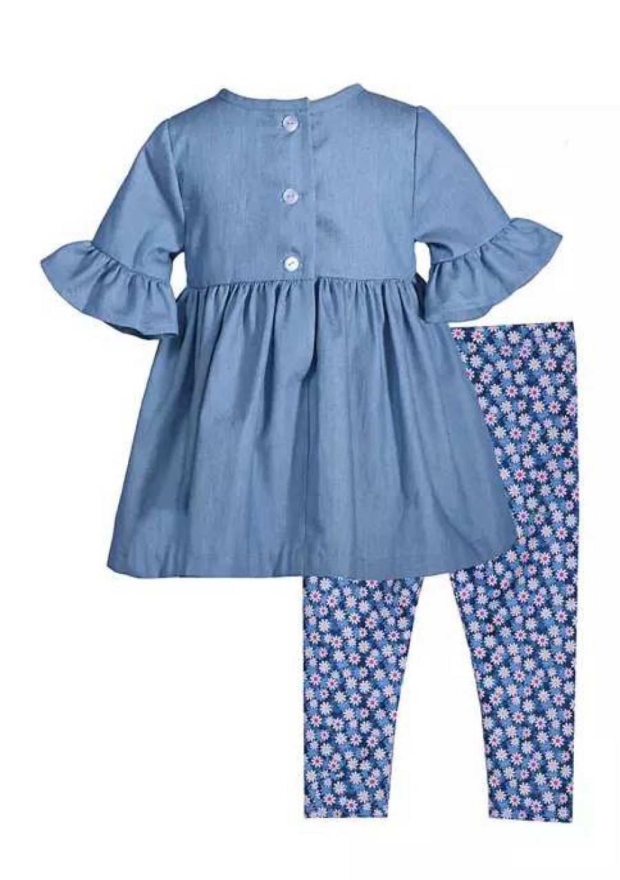 Kids * | Outlet Bonnie Jean Baby Girls 3/4 Sleeve Denim Daisy Set Chambray