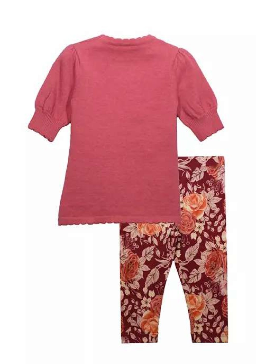 Kids * | Best Reviews Of Bonnie Jean Toddler Girls Puff Sleeve Sweater And Floral Leggings Set Rose