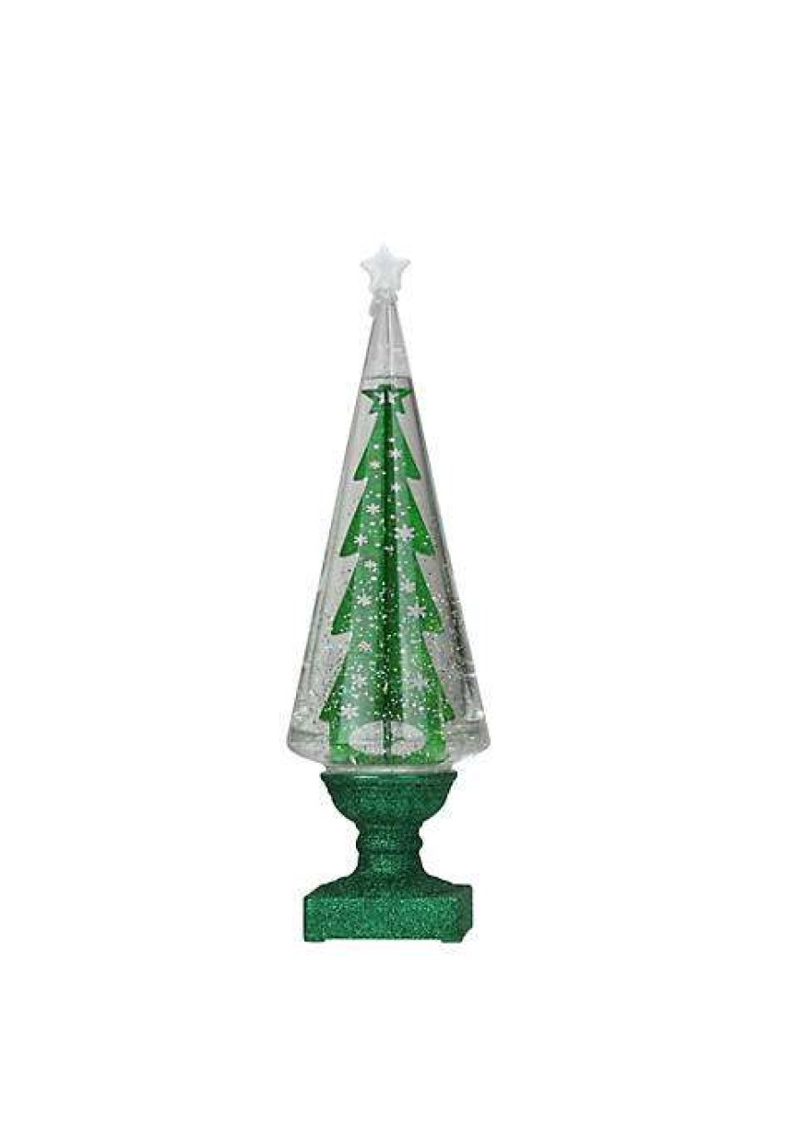 Home * | New Roman 14 Glitter Led Swirl Water Dome With Christmas Tree Table Top Decoration Green