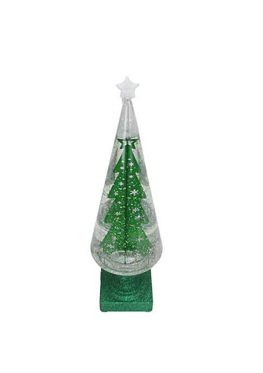 Home * | New Roman 14 Glitter Led Swirl Water Dome With Christmas Tree Table Top Decoration Green