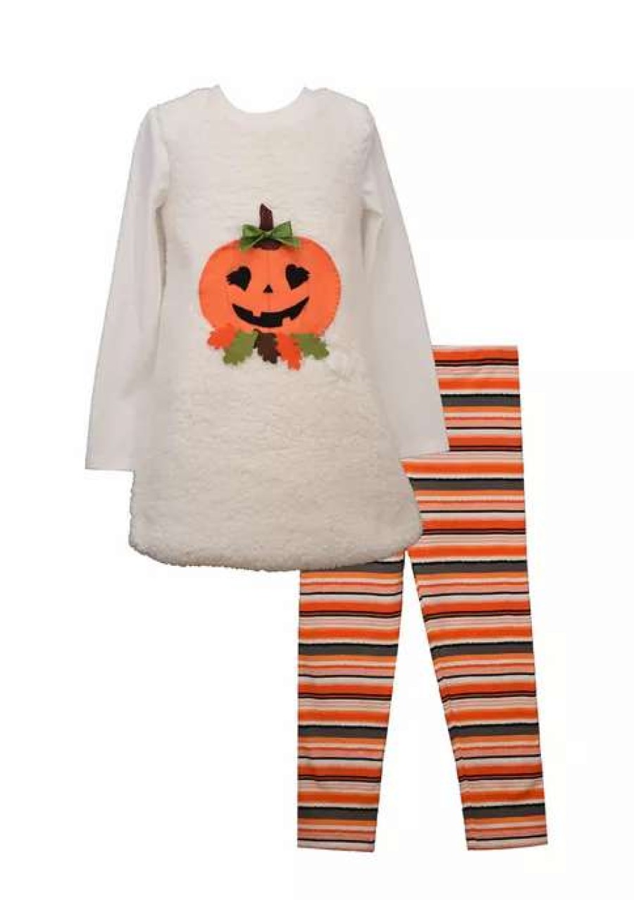 Kids * | Flash Sale Bonnie Jean Girls 4-6X Jack-O'-Lantern Striped Set Orange