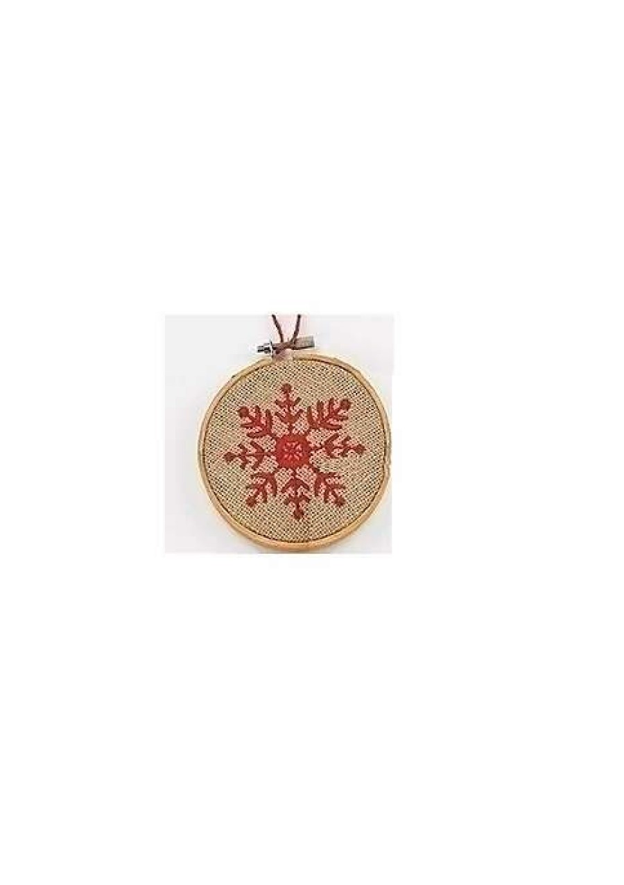 Home * | Promo Roman 4.5 Tan And Embroide Snowflake In Hoop Loom Christmas Ornament Red