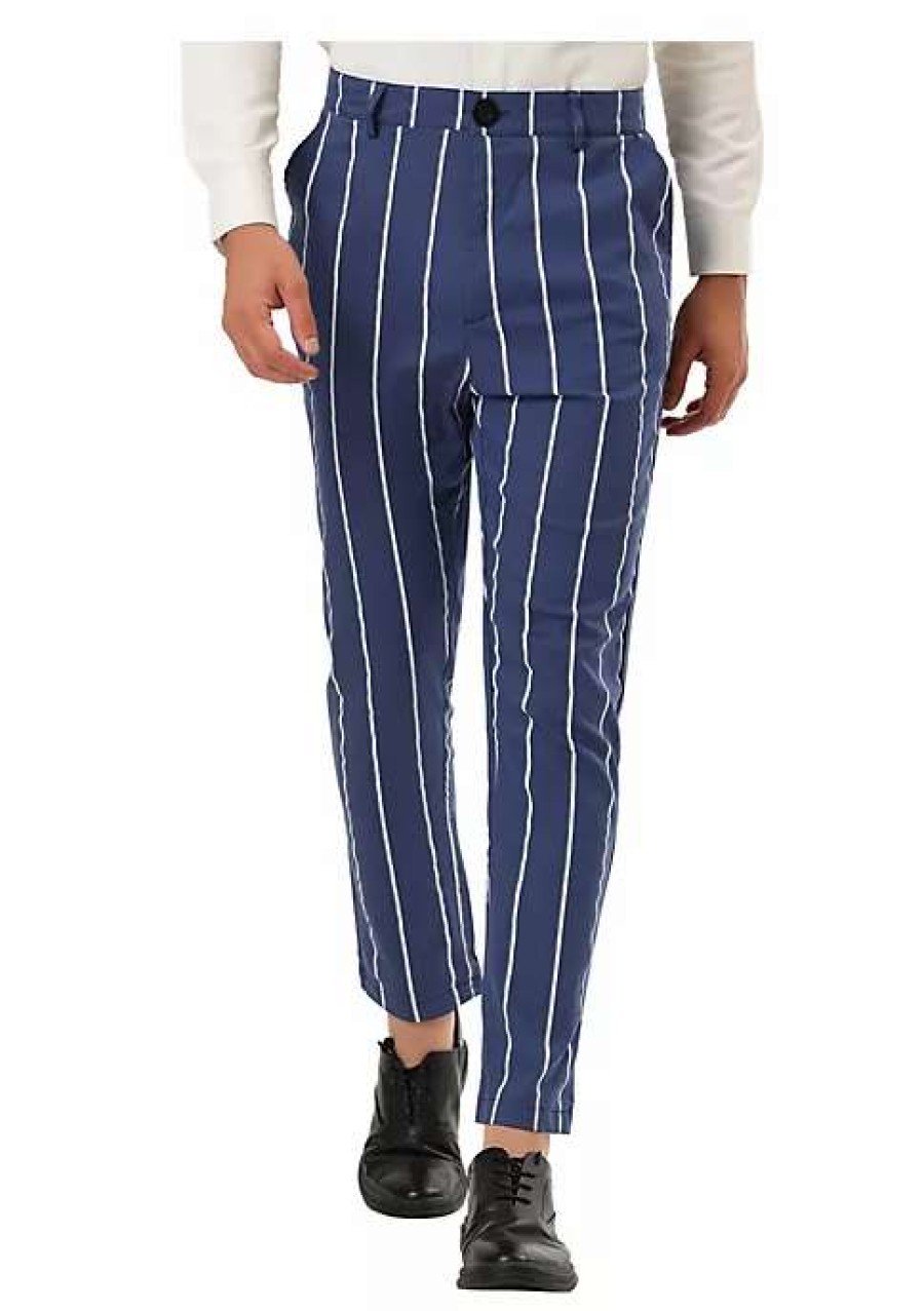 Men * | Discount Lars Amadeus Men'S Dress Stripe Pants Slim Fit Flat Front Business Suit Trousers Pencil Pants