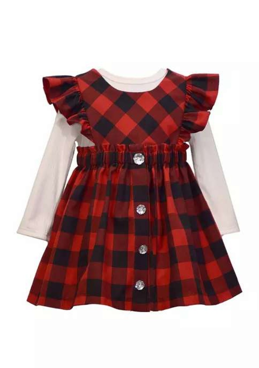 Kids * | Promo Bonnie Jean Baby Girls Button Front Buffalo Check Dress Red