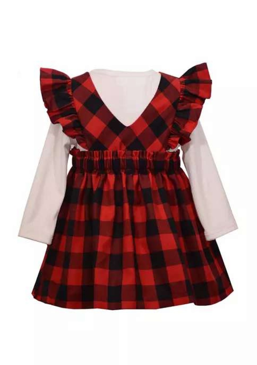 Kids * | Promo Bonnie Jean Baby Girls Button Front Buffalo Check Dress Red