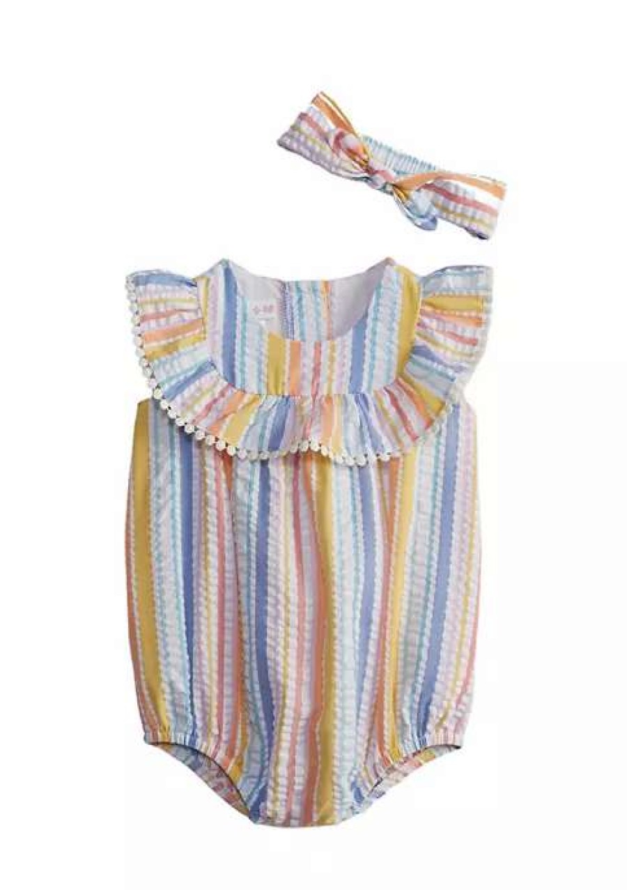 Kids * | Buy Bonnie Jean Baby Girls Striped Bodysuit And Headband Set Yellow