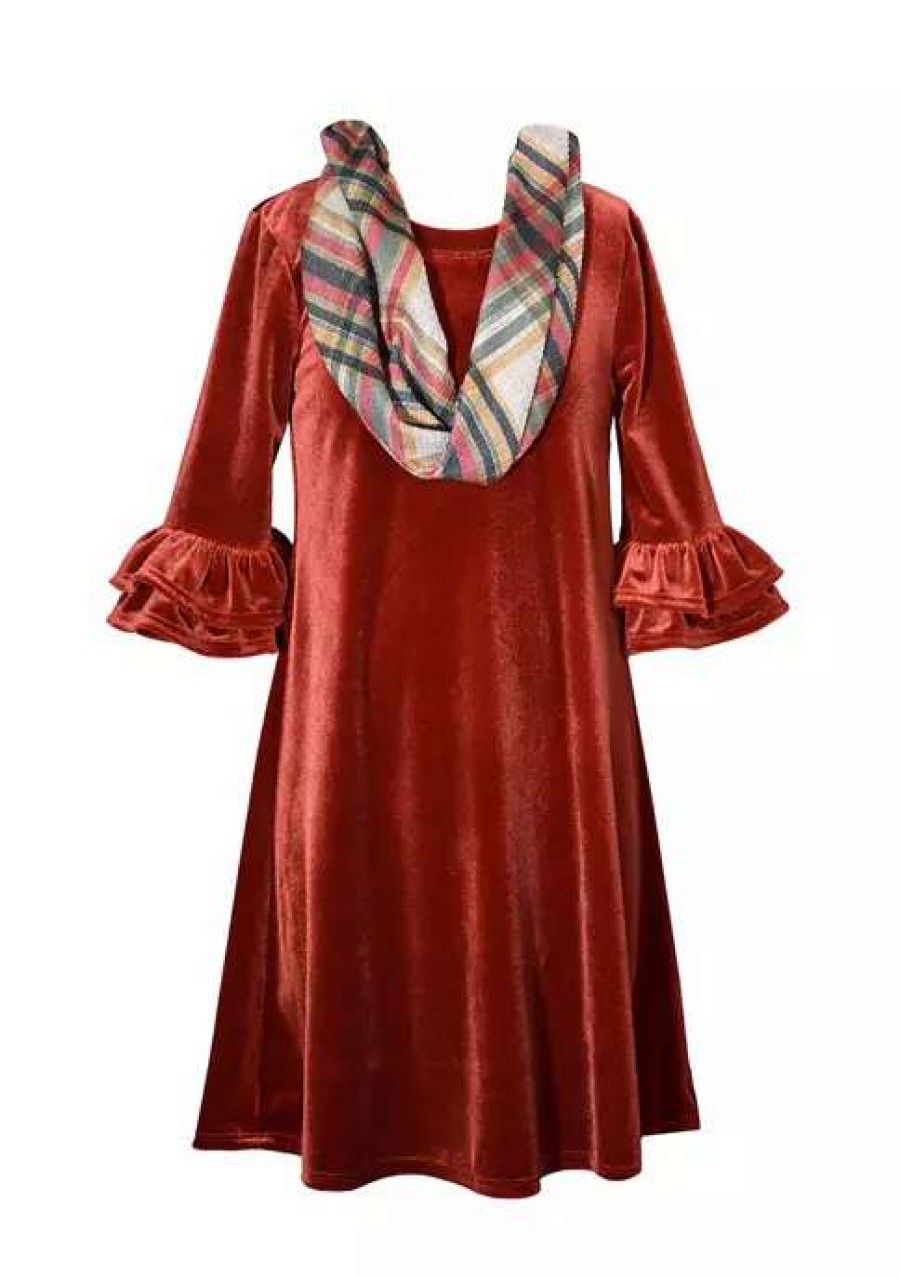 Kids * | Top 10 Bonnie Jean Girls 7-16 Stretch Dress With Scarf Spice