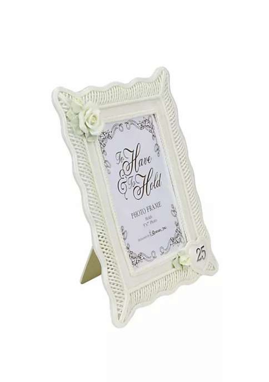 Home * | Promo Roman 11-Inch Off White And Green "25Th Wedding Anniversary" Photo Picture Frame Yellow