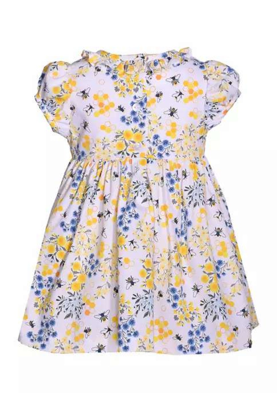 Kids * | Coupon Bonnie Jean Baby Girls Short Sleeve Floral Bee Smocked Dress Yellow