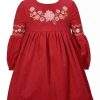 Kids * | Cheapest Bonnie Jean Baby Girls Long Sleeve Embroide Corduroy Dress Red