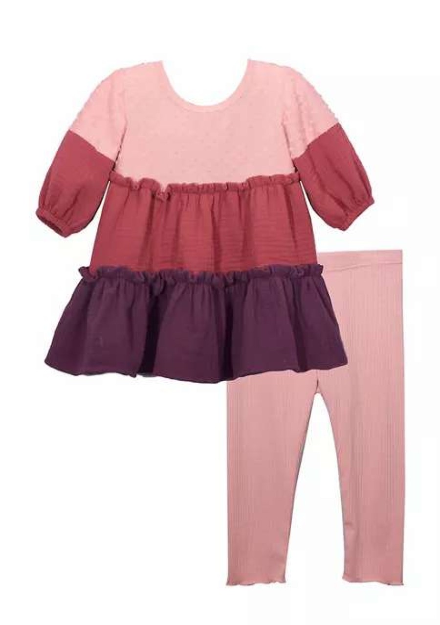 Kids * | Outlet Bonnie Jean Toddler Girls 3/4 Sleeve Gauze Top And Clip Dot Leggings Set Multi