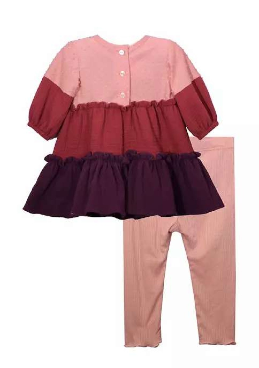 Kids * | Outlet Bonnie Jean Toddler Girls 3/4 Sleeve Gauze Top And Clip Dot Leggings Set Multi