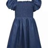 Kids * | Best Sale Bonnie Jean Girls 7-16 Puff Sleeve Smocked Dress Denim