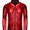 Men * | Hot Sale Lars Amadeus Men'S Sparkle Shimmering Metallic Jacket Disco Party Shiny Bomber Jacket