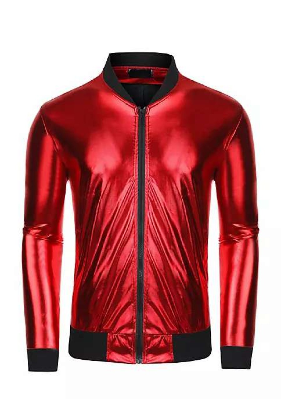 Men * | Hot Sale Lars Amadeus Men'S Sparkle Shimmering Metallic Jacket Disco Party Shiny Bomber Jacket