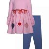 Kids * | Best Sale Bonnie Jean Girls 4-6X 3/4 Sleeve Valentine'S Day Top And Leggings Set Pink