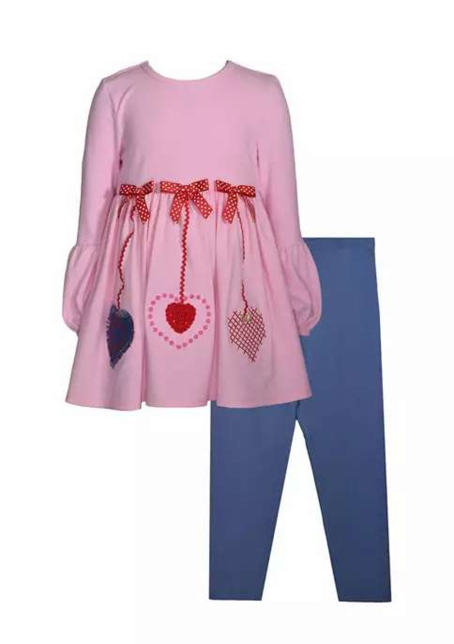 Kids * | Best Sale Bonnie Jean Girls 4-6X 3/4 Sleeve Valentine'S Day Top And Leggings Set Pink