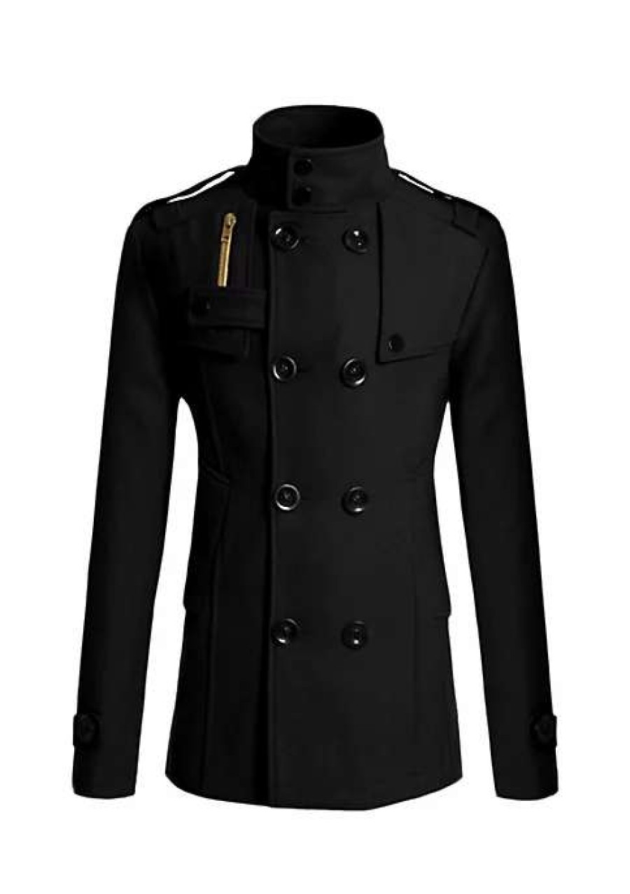 Men * | Cheapest Lars Amadeus Men'S Winter Trench Coat Stand Collar Double Breasted Notch Lapel Pea Coats