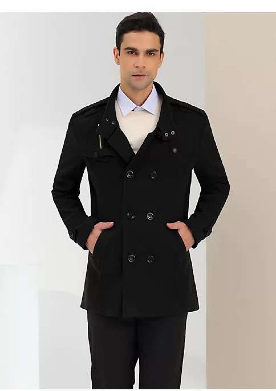 Men * | Cheapest Lars Amadeus Men'S Winter Trench Coat Stand Collar Double Breasted Notch Lapel Pea Coats