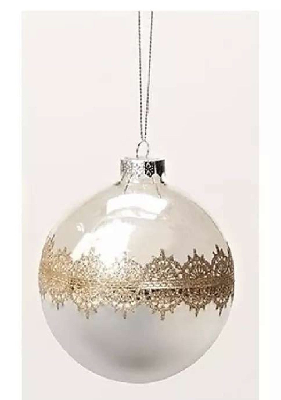 Ornaments * | Best Reviews Of Roman Mirrored With Gold Lace Inspired Accent Glass Teardrop Christmas Ornament 4.5 Silver