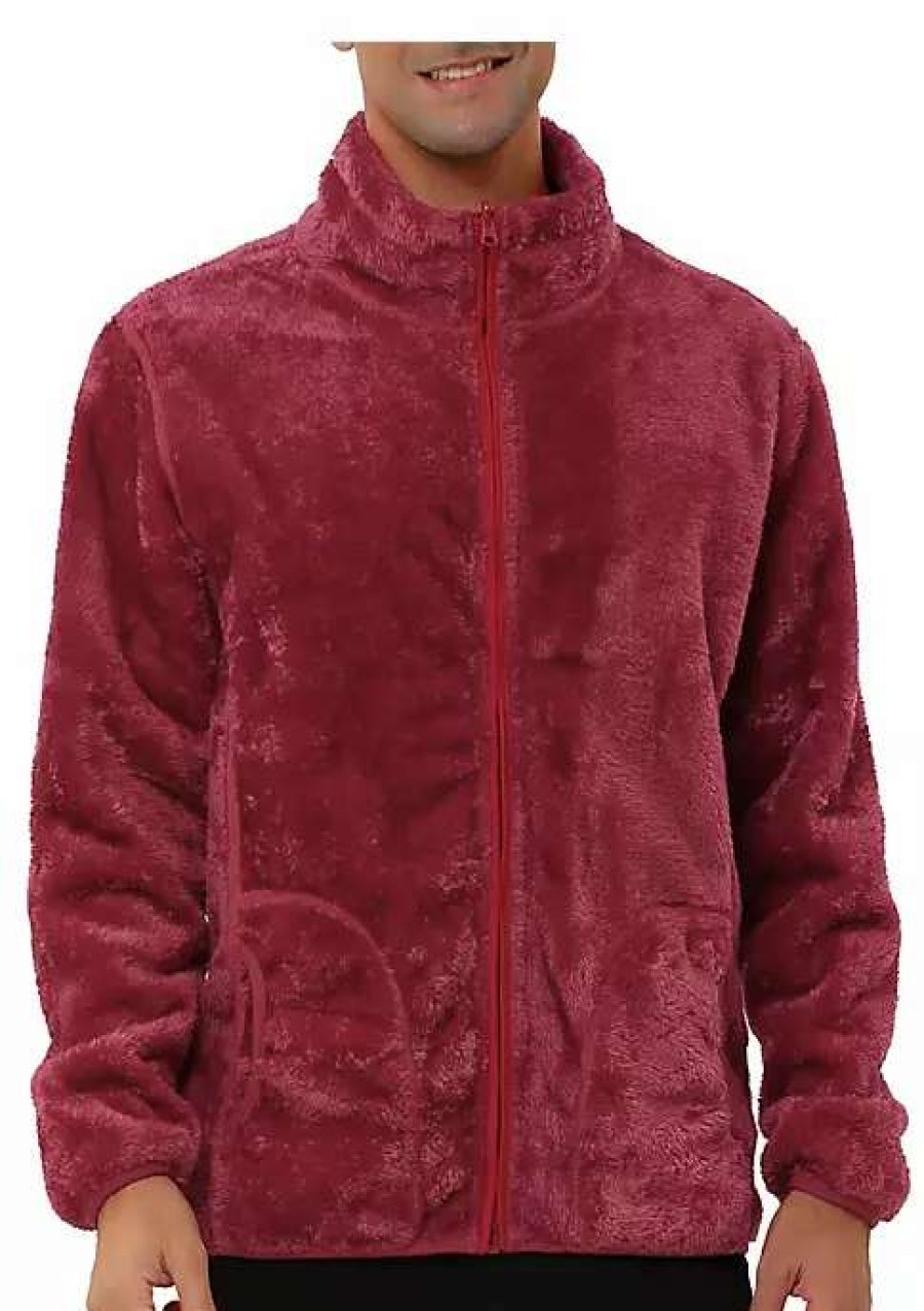 Men * | Brand New Lars Amadeus Men'S Winter Solid Color Long Sleeved Full-Zip Fleece Jacket