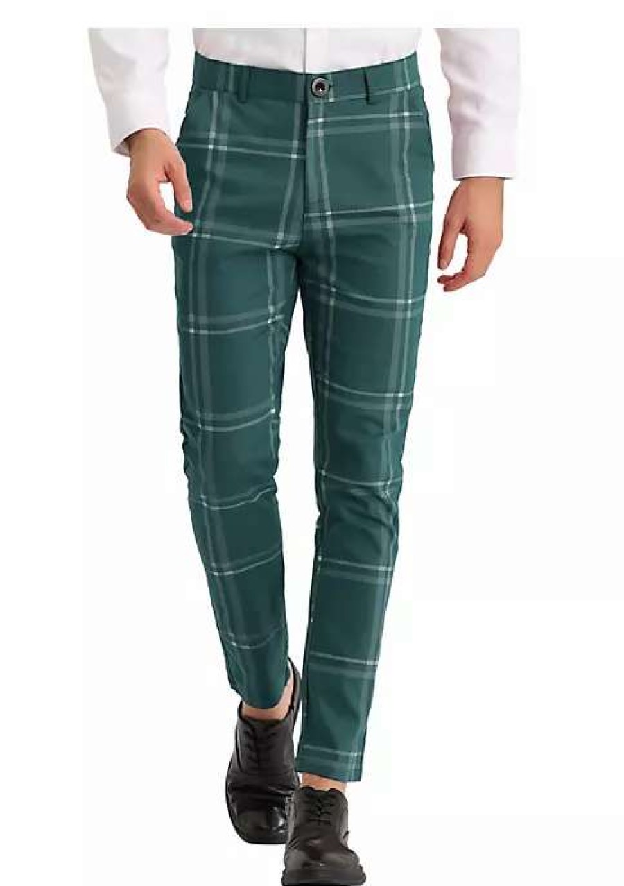 Men * | Best Pirce Lars Amadeus Men'S Dress Plaid Slim Fit Flat Front Business Prom Checked Trousers