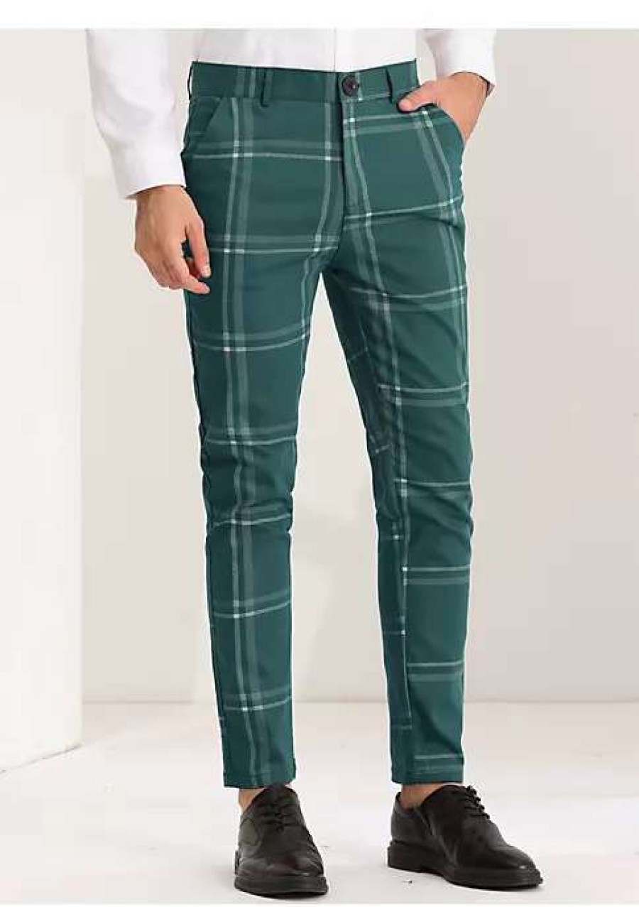 Men * | Best Pirce Lars Amadeus Men'S Dress Plaid Slim Fit Flat Front Business Prom Checked Trousers