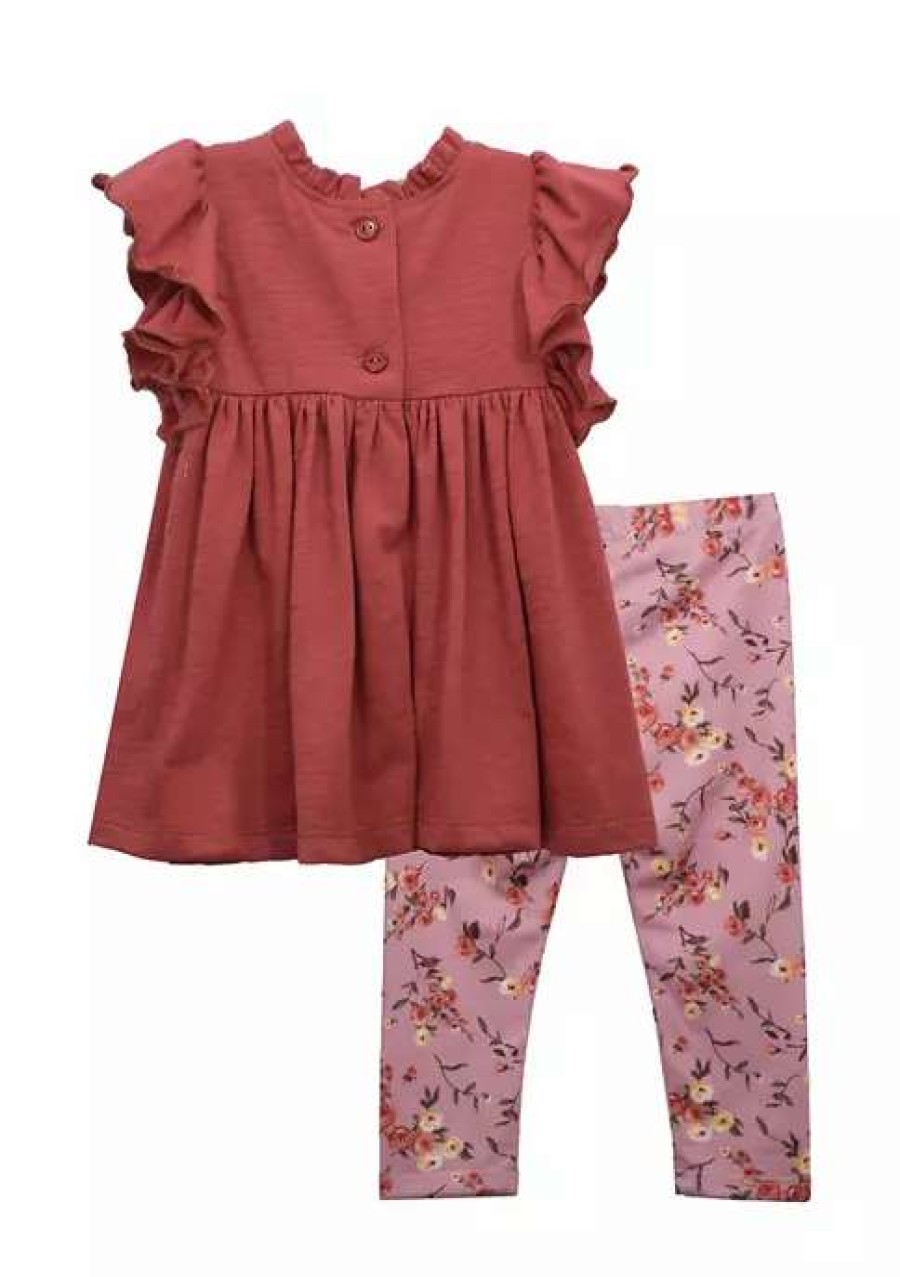 Kids * | Cheapest Bonnie Jean Girls 4-6X Smoked Knit Top And Printed Leggings Set With Matching Headband Rust