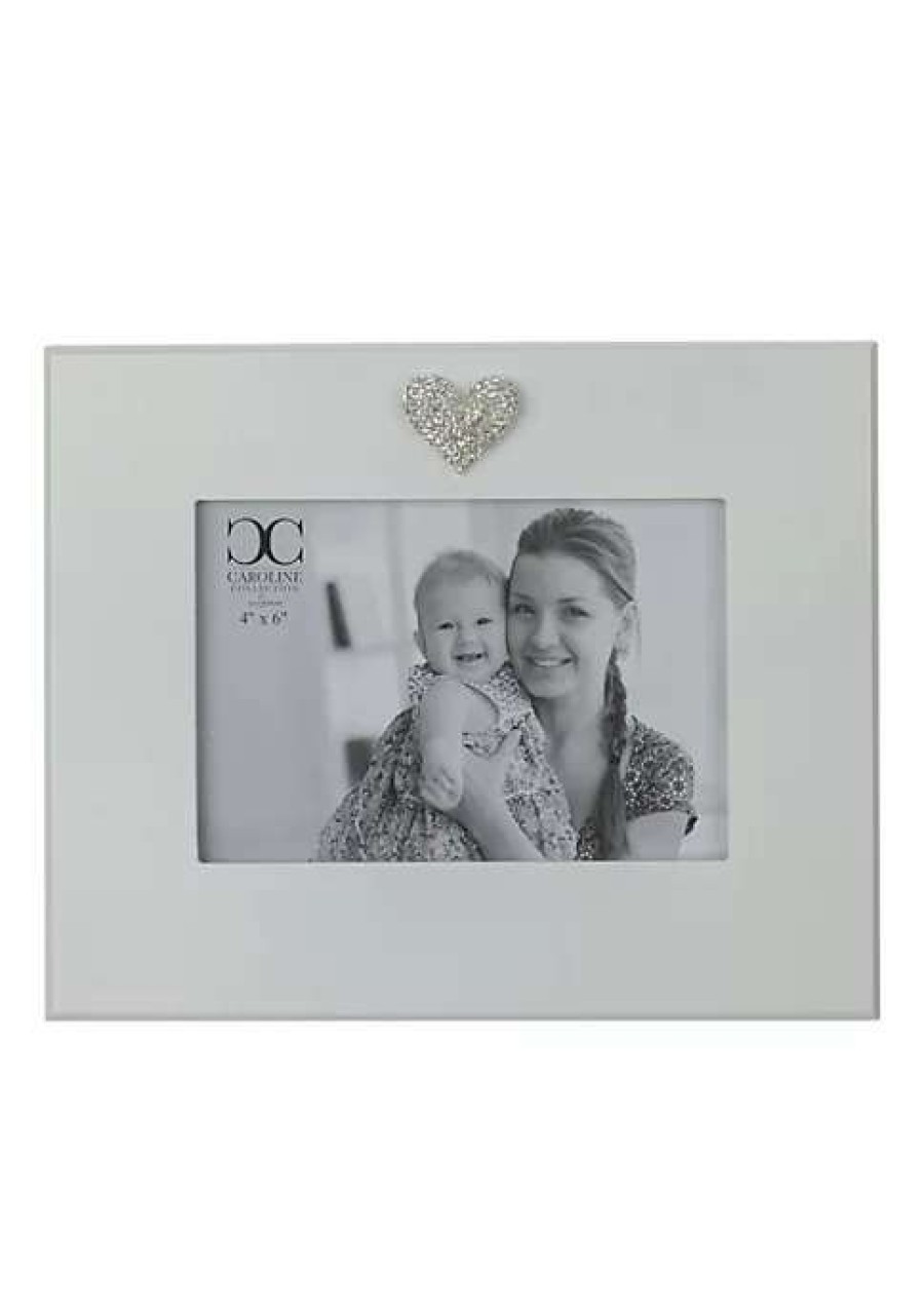 Home * | Hot Sale Roman 4 X 6 White Wood Picture Frame With Faux Diamond Heart Silver