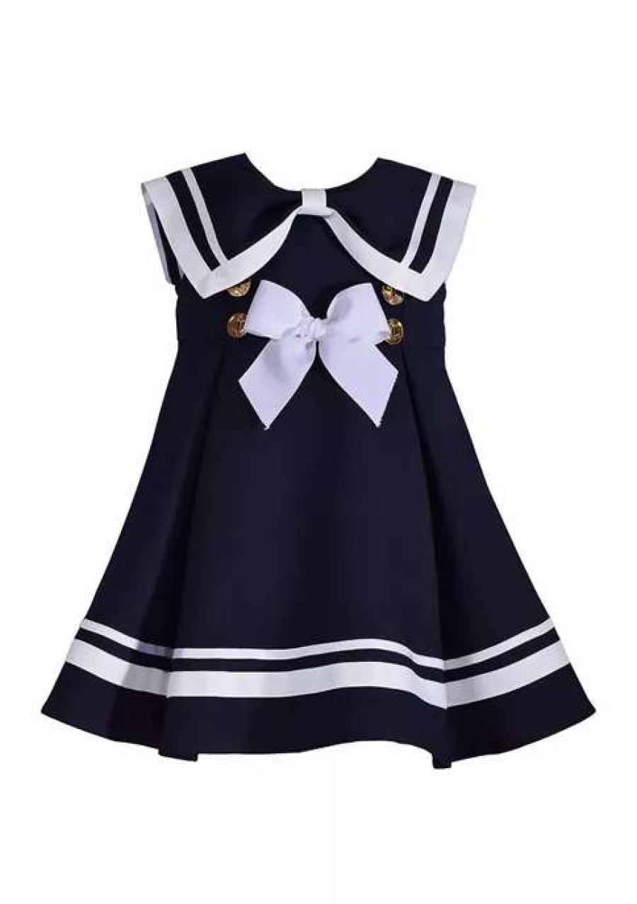 Kids * | Cheapest Bonnie Jean Baby Girls Sleeveless Nautical Bow Dress Navy