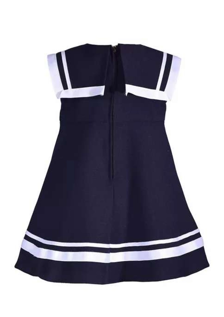 Kids * | Cheapest Bonnie Jean Baby Girls Sleeveless Nautical Bow Dress Navy