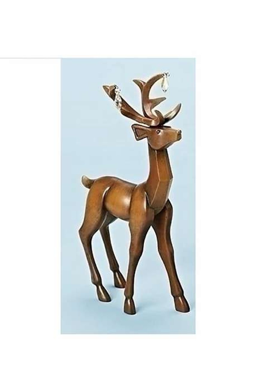 Home * | Brand New Roman 11.75 Faux Wooden Finish Standing Deer Christmas Table Top Figure Brown