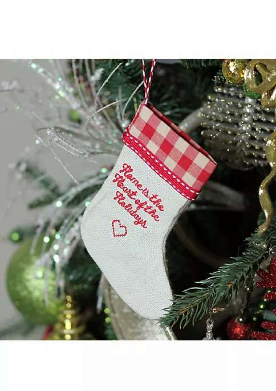 Home * | Cheapest Roman 6.5 Tan And Red Embroidered Heart Stocking With Gingham Cuff Christmas Ornament Brown