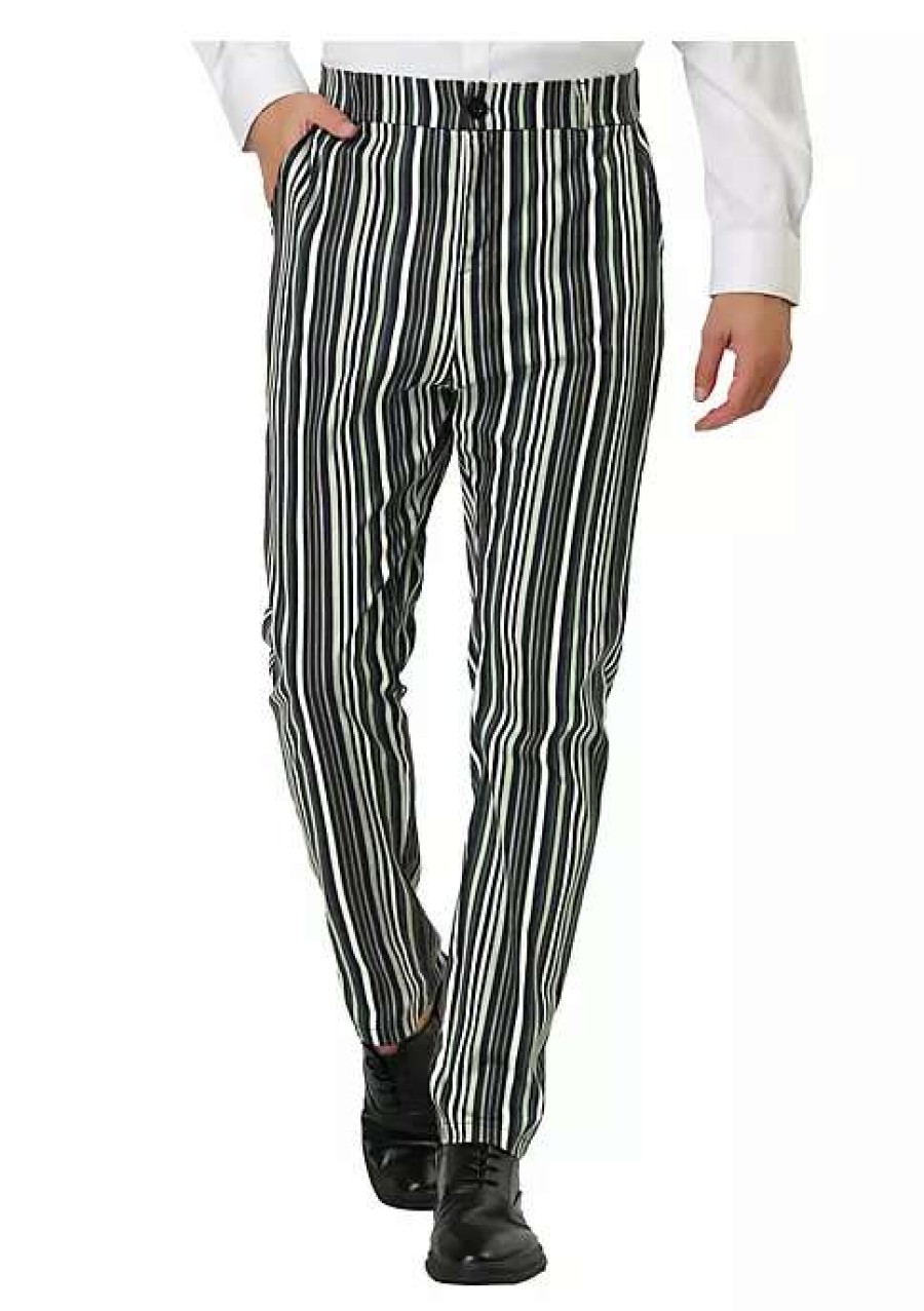 Men * | Budget Lars Amadeus Men'S Dress Striped Pants Slim Fit Flat Front Prom Pencil Trousers