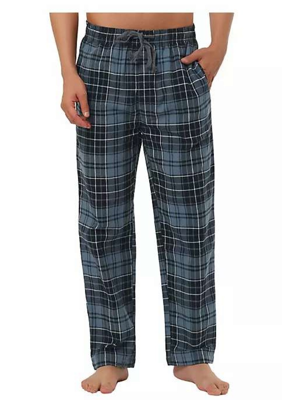 Men * | Wholesale Lars Amadeus Men'S Winter Sleepwear Flannel Drawstring Plaid Patterned Elastic Waistband Home Pajama Pants With Pockets Dark Blue