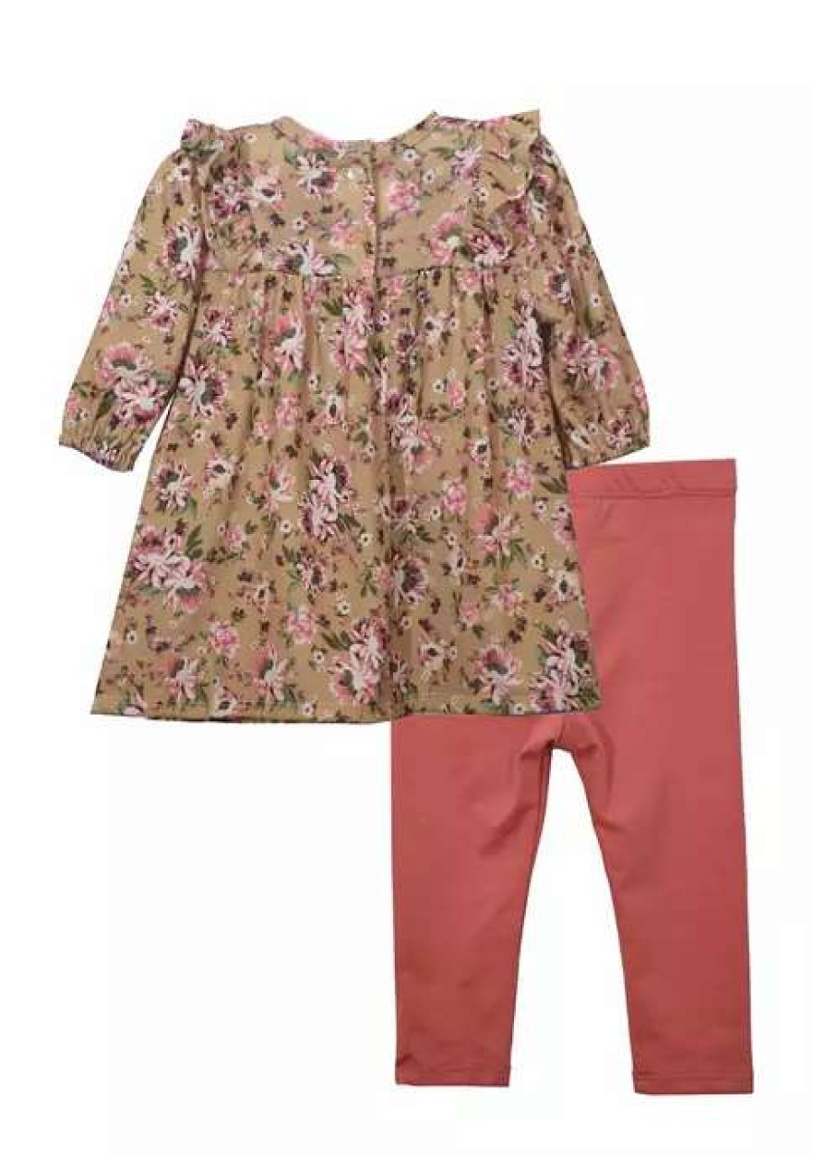 Kids * | Coupon Bonnie Jean Baby Girls Long Sleeve Smocked Floral Top And Leggings Set Mustard